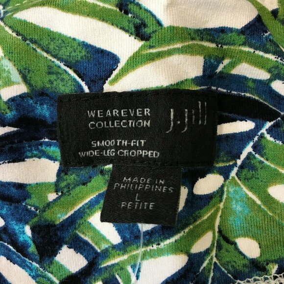 J. Jill Womens High Rise Palm Print Smooth Fit Green Wide Leg Crop Pant Size LP - Picture 5 of 8